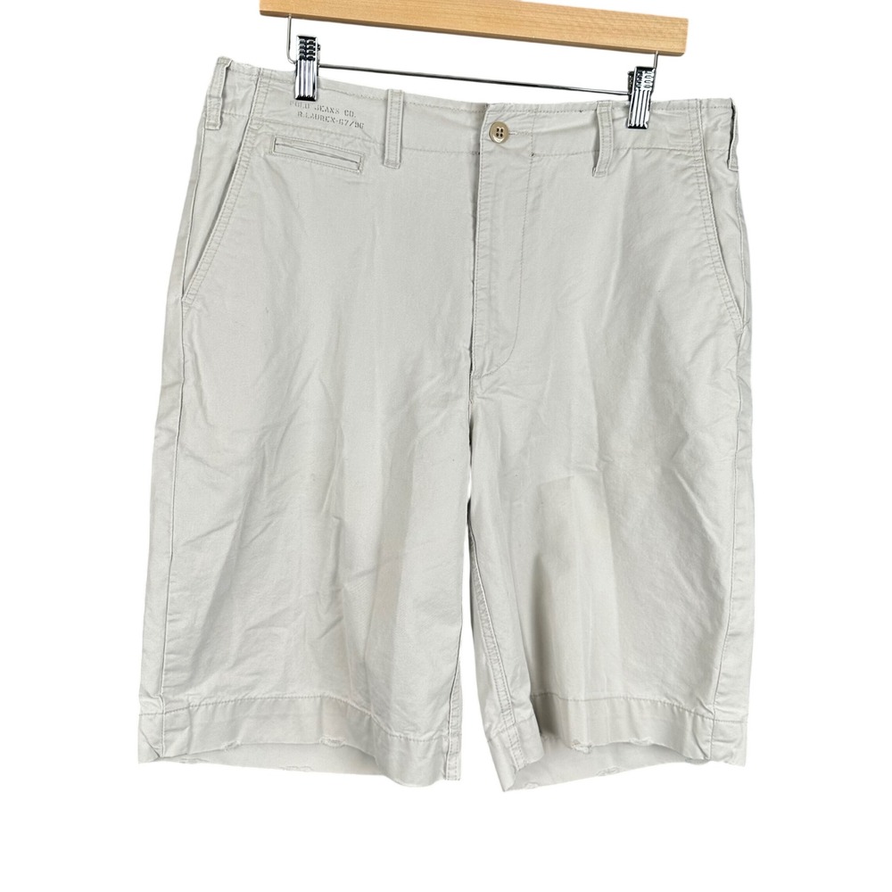 Polo Jeans Co Ralph Lauren Mens 33 Khaki Chino Shorts Beige Cotton 12 Inseam